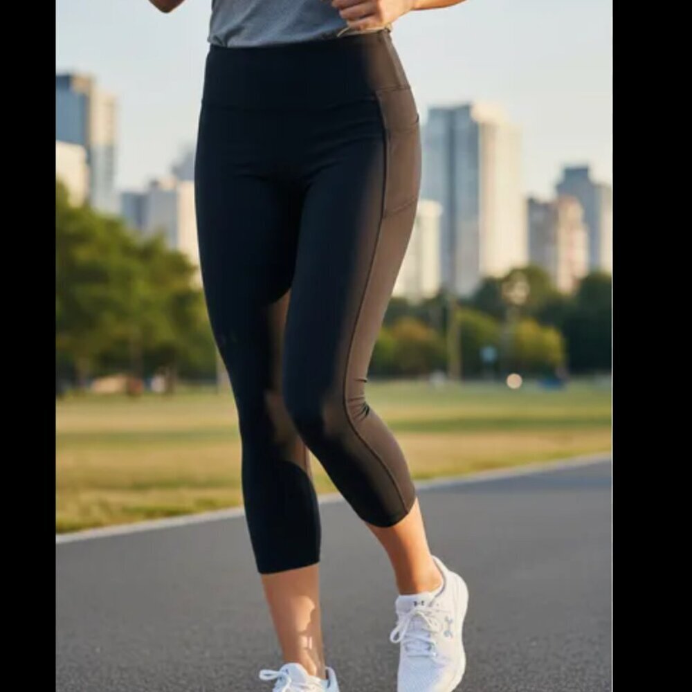 Under Armour Women's Size Small Compression Leggings Black Side Pockets Mid-Rise
